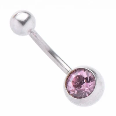 Обеца за пъп от медицинска стомана Pink Crystal