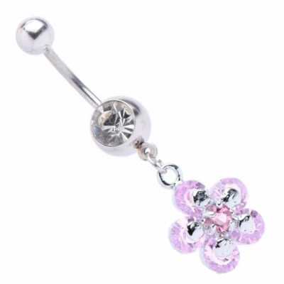 Обеца от медицинска стомана за пъп Pink Flower