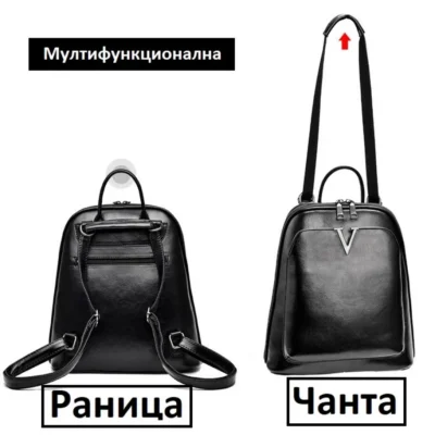Дамска чанта-раница Angel Black от естествена кожа