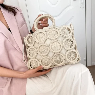 Плетена чанта Lemons Beige