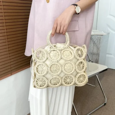 Плетена чанта Lemons Beige