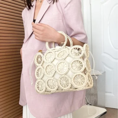 Плетена чанта Lemons Beige