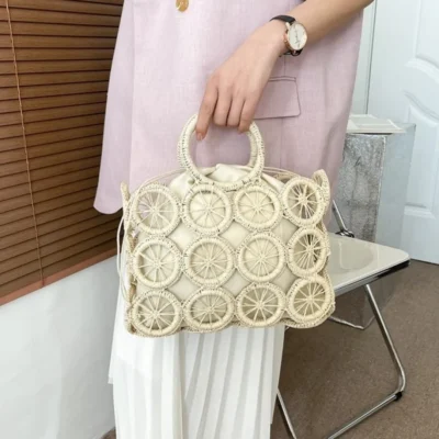 Плетена чанта Lemons Beige