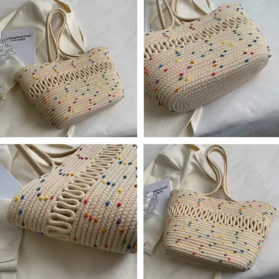 Плетена чанта тип кошница Beige