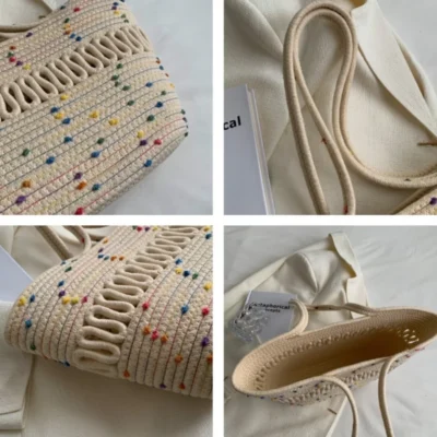 Плетена чанта тип кошница Beige