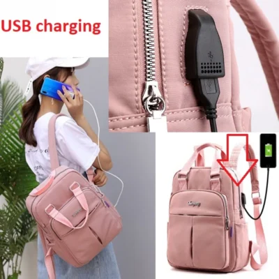 Умна раница с USB Pink 1130 - светло розова