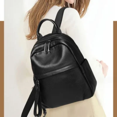 Дамска раница Естествена кожа Black 1157 - черна