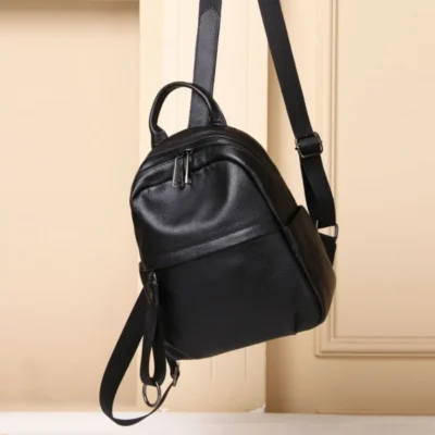 Дамска раница Естествена кожа Black 1157 - черна