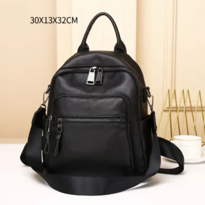 Дамска раница от естествена кожа Black 1156 - черна