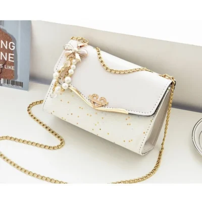 Малка дамска чанта Beige Sparkle - бежова
