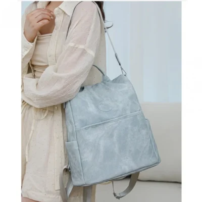 Дамска чанта раница 2в1 от плат Orsela Blue - синя-3-bgshopmall.com