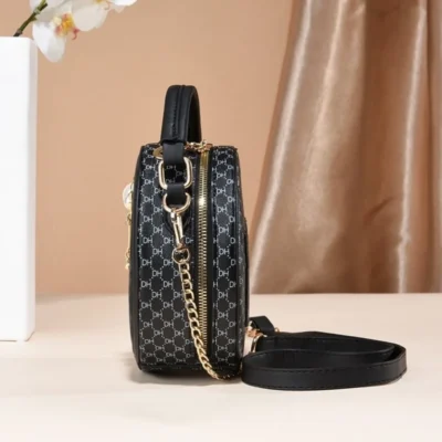 Малка кръгла дамска чанта Keity в черен цвят-9-bgshopmall