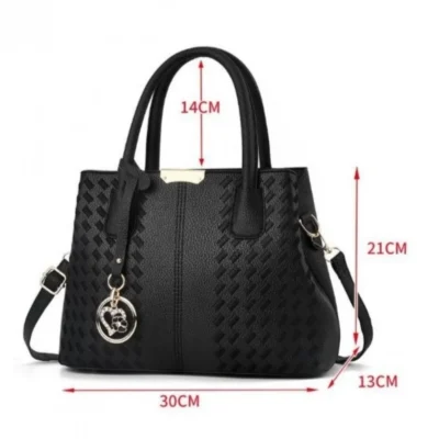 Стилна дамска чанта кожена Haly Black - черна-6-bgshopmall
