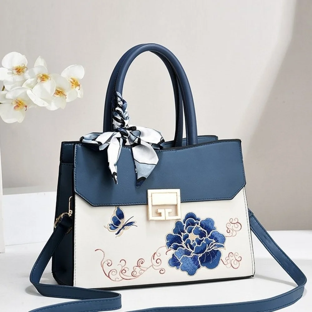 Дамска чанта with Flowers Blue - синя (1) Дамска чанта with Flowers Blue - синя