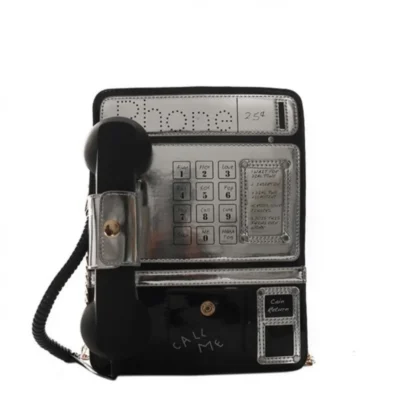 Дамска чанта с работеща ретро слушалка Black Phone