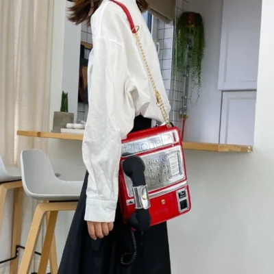 Дамска чанта с работеща ретро слушалка Red Phone - снимка 2